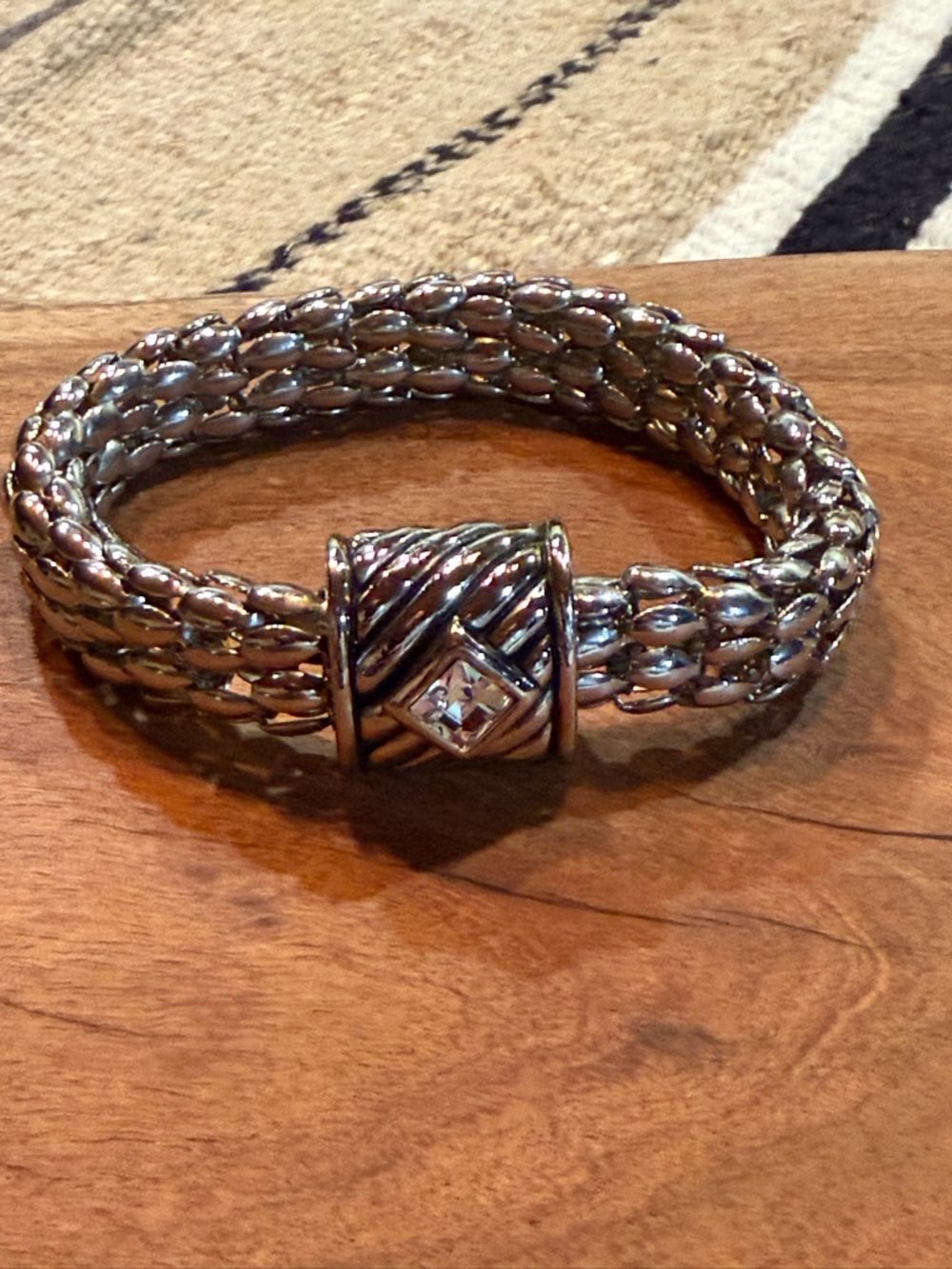 💎 Silver Tone Multi Strand Beaded
Bracelet Woven Cable Style Crystal
Clasp - Picture 5 of 9